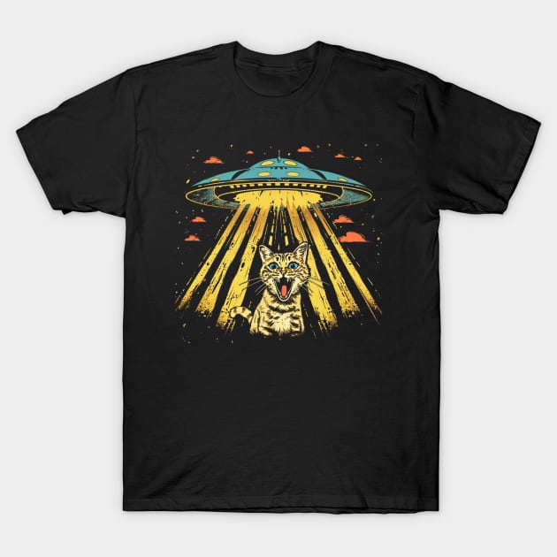 Shocked Cat and UFO Invasion T-Shirt by OscarVanHendrix